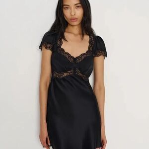 Reformation Navy blue and Black Lace Trim romi dress